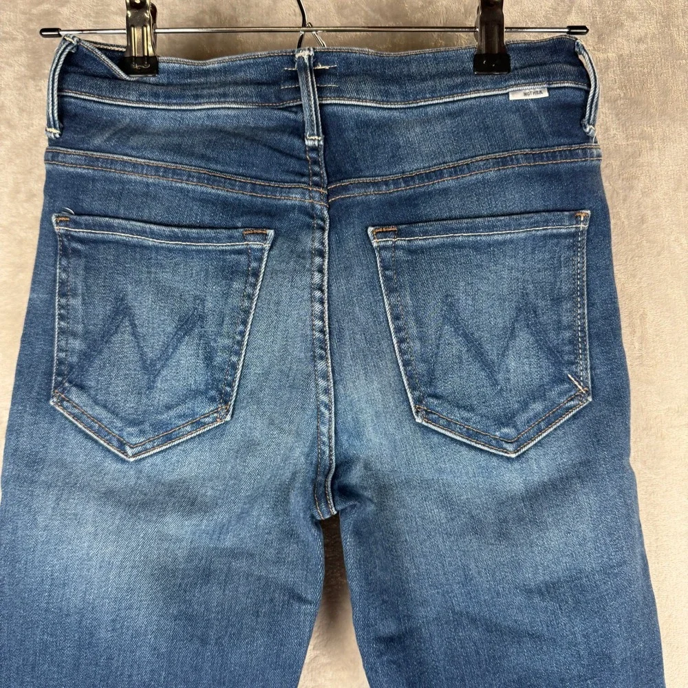 Mother Denim High Rise Straight Leg‎ Jeans Blue Raw Chewed Hem Size 26